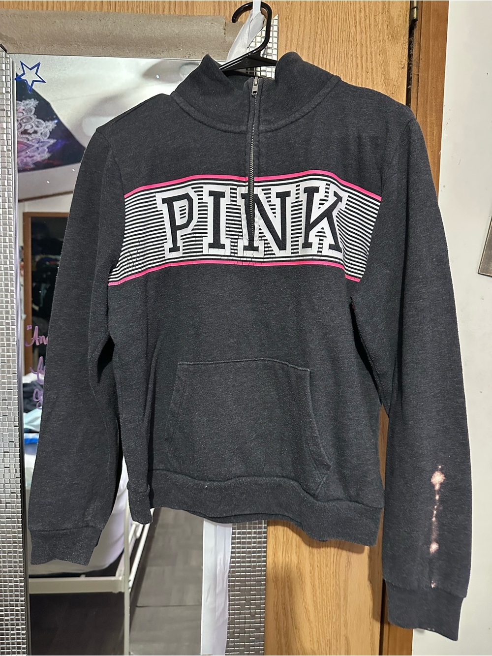 PINK Victoria's Secret Black Crewneck Sweatshirt with Pink & White Logo